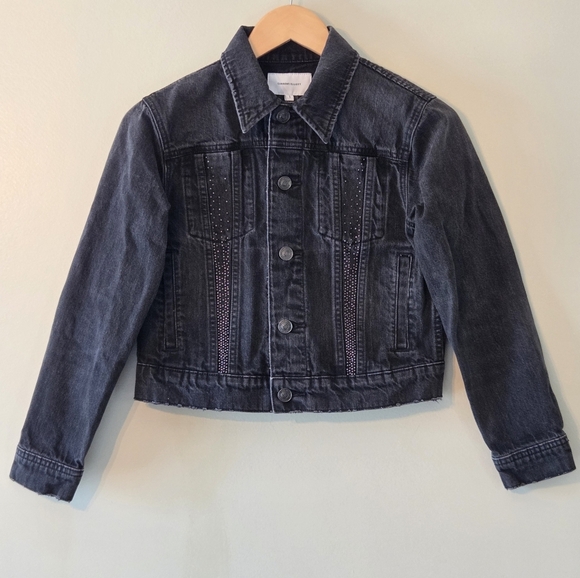 Current Elliott Women's Black "The Studded Baby Trucker" Jean Jacket Sz 1 Small - Picture 3 of 13